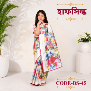 ready saree(code bs 45) প্রিন্ট হাফ সিল্ক