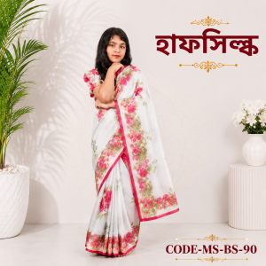 ready saree(code bs 90) গোলাপ হাফ সিল্ক